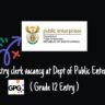 Registry clerk vacancy at Dept of Public Enterprises ( Grade 12 Entry ) 2 Registry clerk vacancy at Dept of Public Enterprises ( Grade 12 Entry )