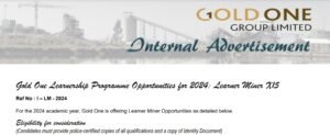 Read more about the article Gold One Learnership: ( x15 Learner Miner posts Opportunities for 2024)